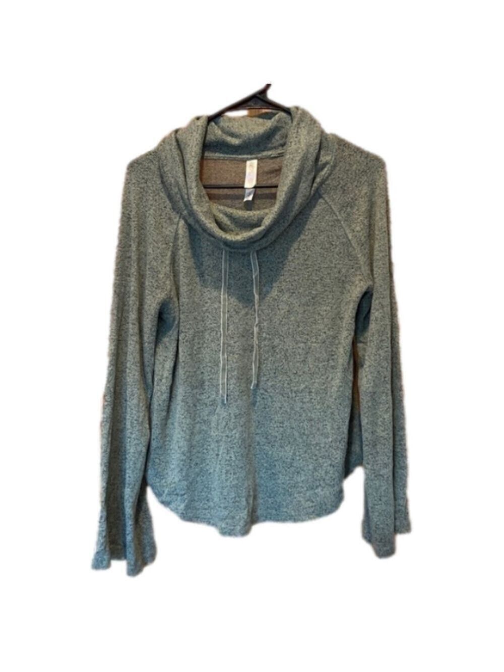 Green Cowl Neck Long Sleeve Shirt with Bell Sleeves